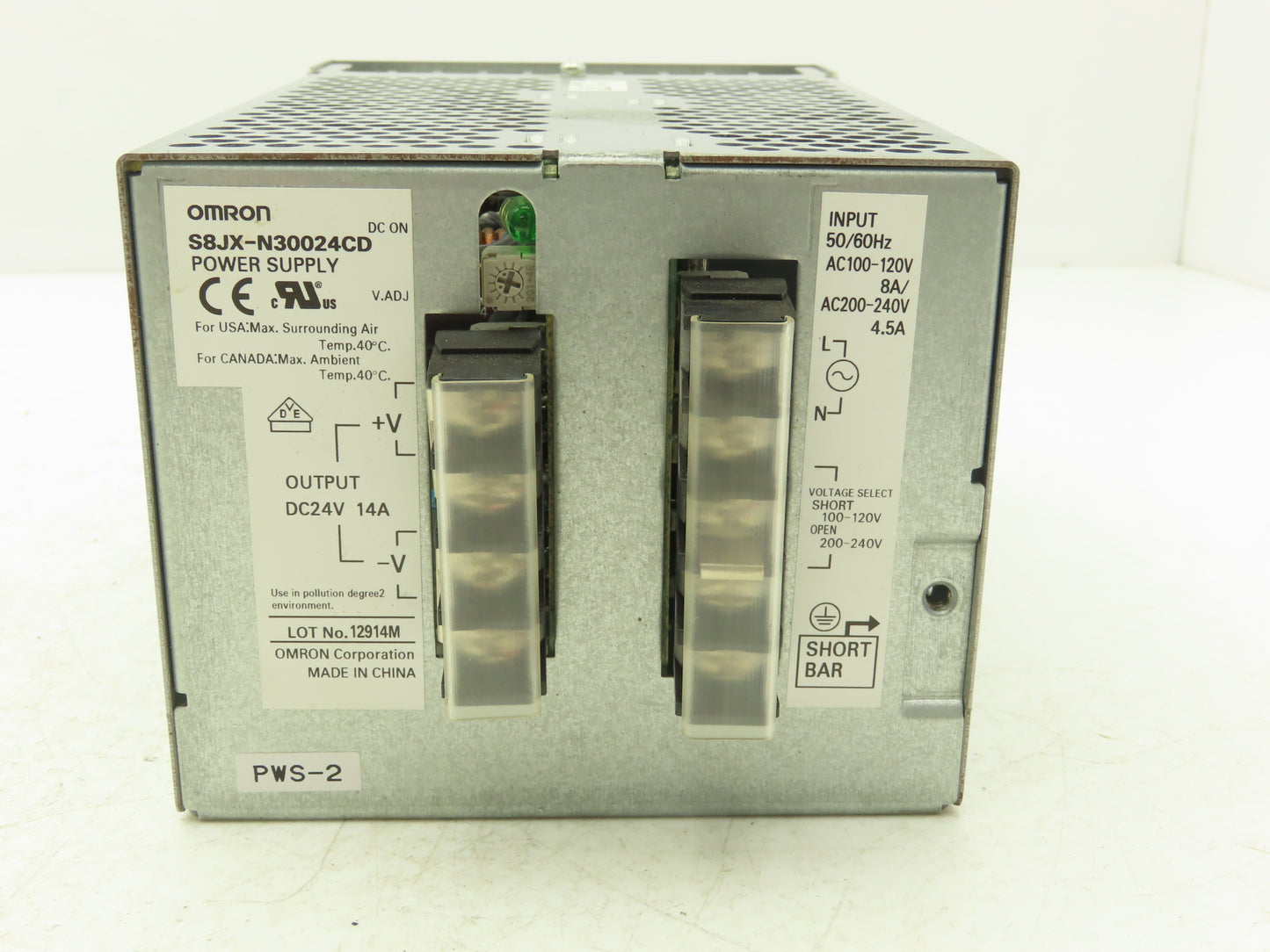 Omron S8JX-N30024CD Power Supply 24VDC 14A Output 120/240VAC 1Ph 4.5/8A Input