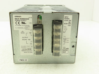Omron S8JX-N30024CD Power Supply 24VDC 14A Output 120/240VAC 1Ph 4.5/8A Input