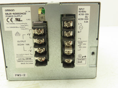 Omron S8JX-N30024CD Power Supply 24VDC 14A Output 120/240VAC 1Ph 4.5/8A Input