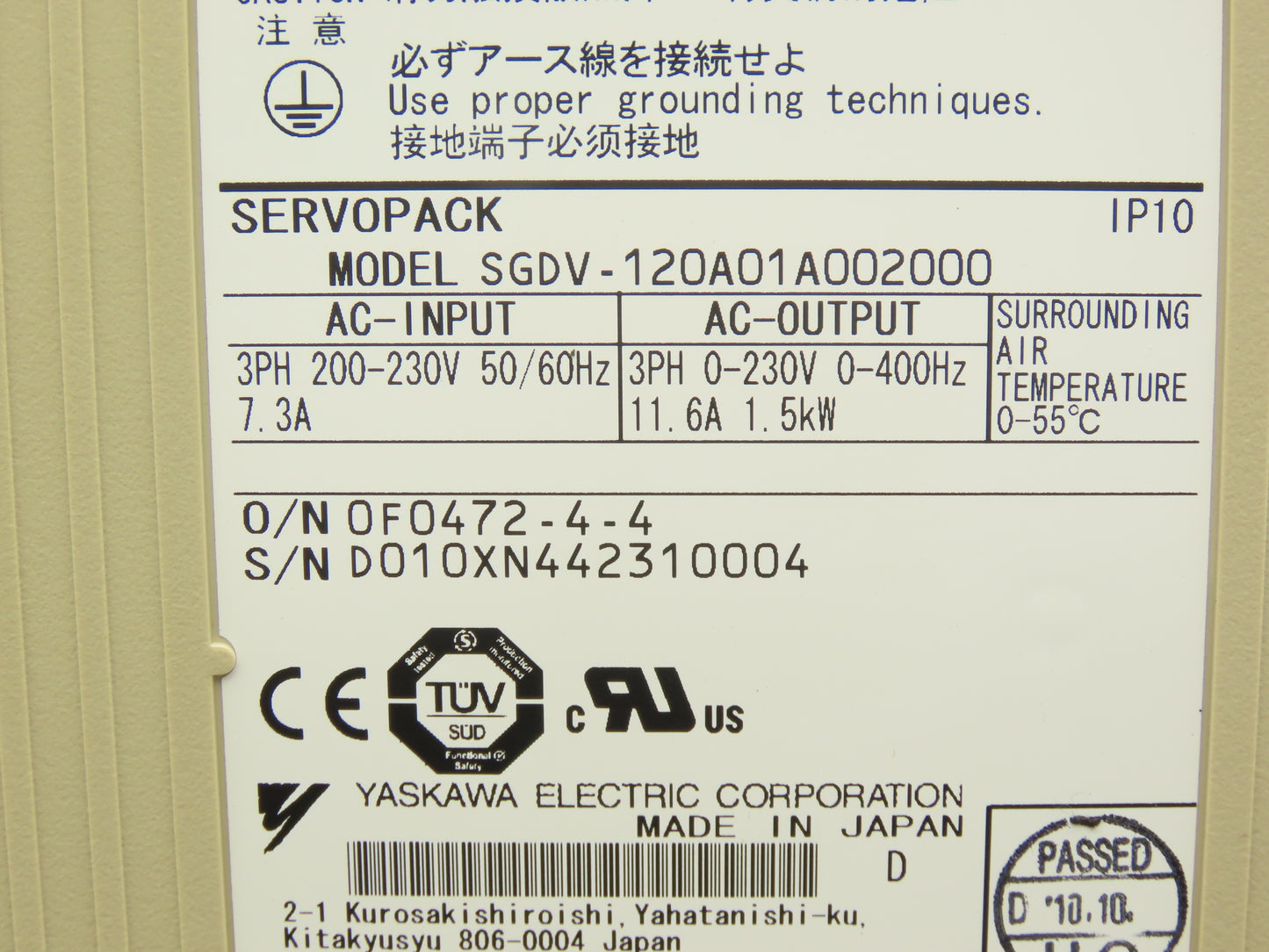 Yaskawa SGDV-120A01A SERVOPACK Drive Controller Module 200-230V 3Ph 1.5kW