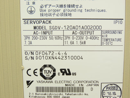 Yaskawa SGDV-120A01A SERVOPACK Drive Controller Module 200-230V 3Ph 1.5kW
