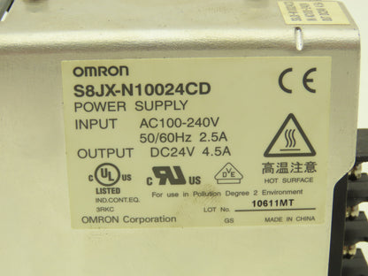 Omron S8JX-N10024CD Power Supply In 100-240VAC Out 24VDC 4.5A DIN Rail Lot of 2