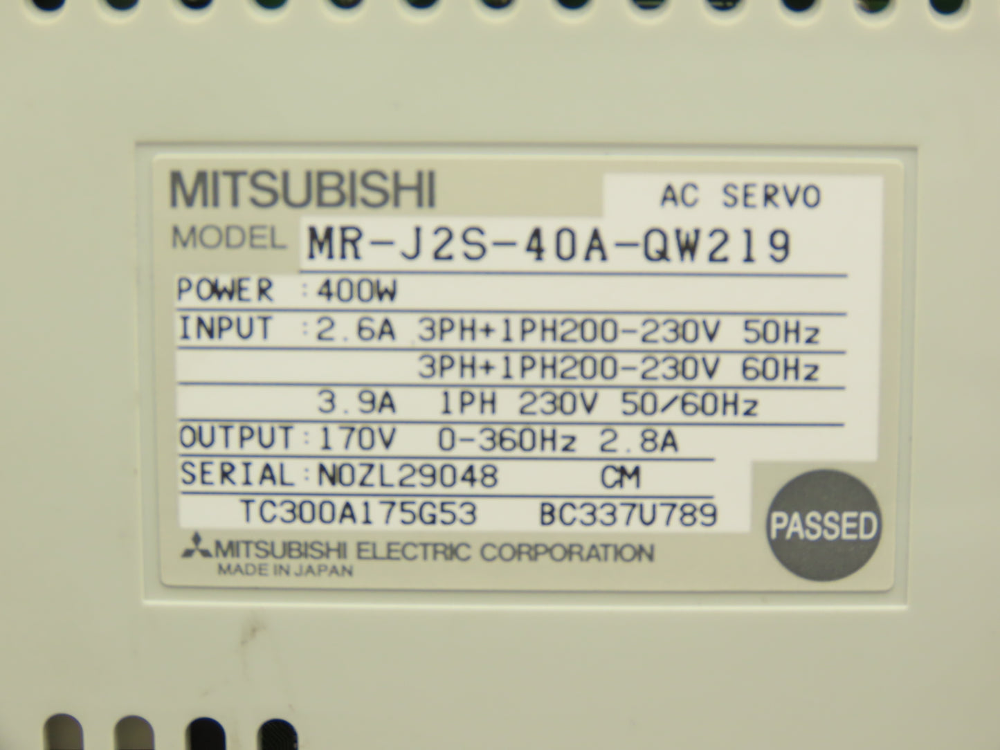 Mitsubishi MR-J2S-40A-QW219 AC Servo Drive 0.4kW 200-240V 3Ph MELSERVO J2