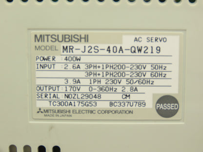 Mitsubishi MR-J2S-40A-QW219 AC Servo Drive 0.4kW 200-240V 3Ph MELSERVO J2