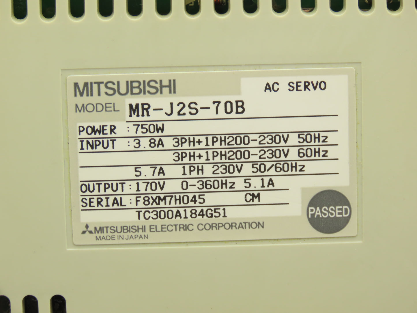 Mitsubishi MR-J2S-70B AC Servo Drive 0.75kW 200-240V 3Ph MELSERVO J2