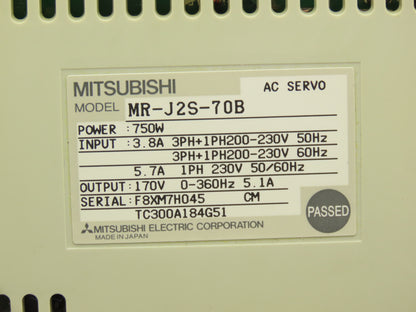 Mitsubishi MR-J2S-70B AC Servo Drive 0.75kW 200-240V 3Ph MELSERVO J2