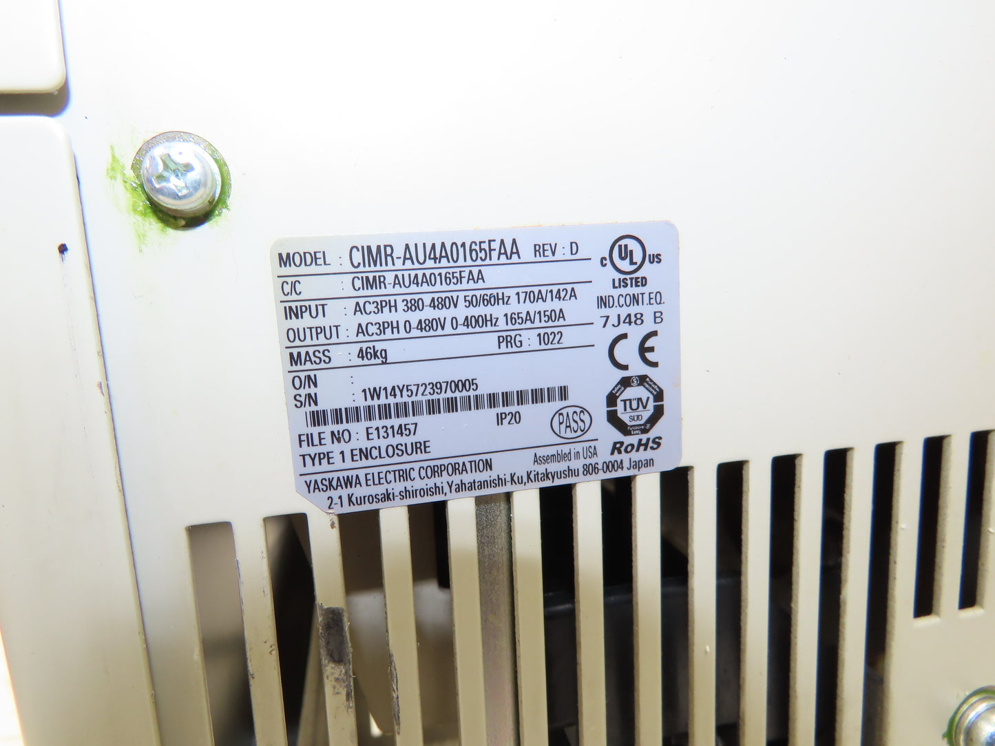 Yaskawa CIMR-AU4A0165FAA A 1000 Electric Motor Inverter Drive 125Hp 480V 3Ph