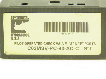 Continental C03MSV-PC-43-AC-C Hydraulic Pilot Operated Check Valve 5000PSI MAX