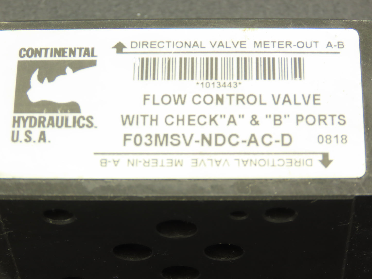 Continental F03MSV-NDC-AC-D Hydraulic A&B Port Flow Control Valve 5000PSI MAX