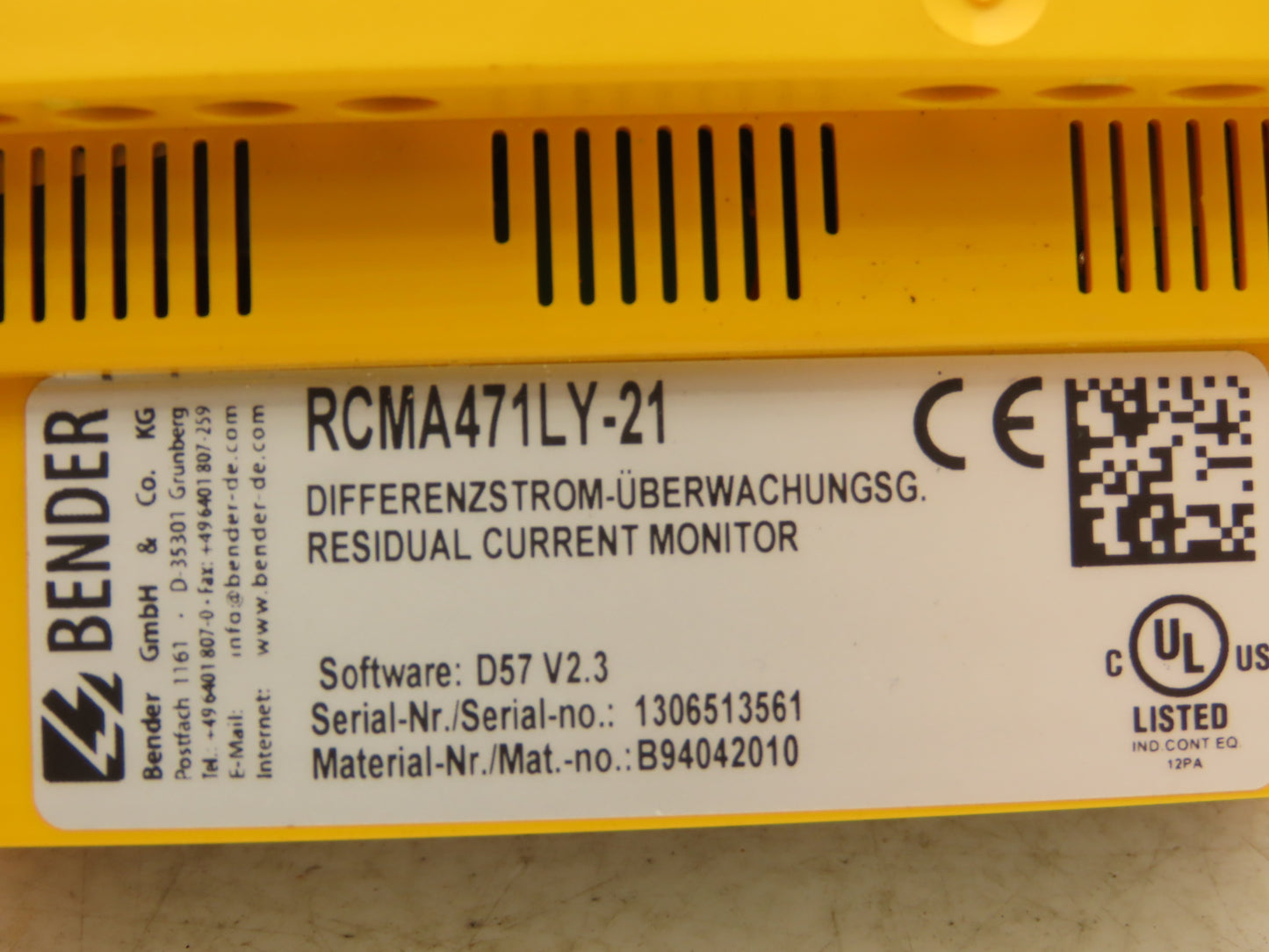 Bender RCMA471LY-21 Current Monitor Safety Relay Module RCMA 471