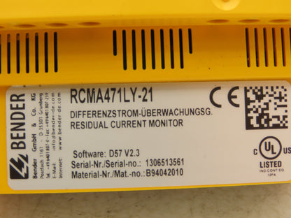 Bender RCMA471LY-21 Current Monitor Safety Relay Module RCMA 471