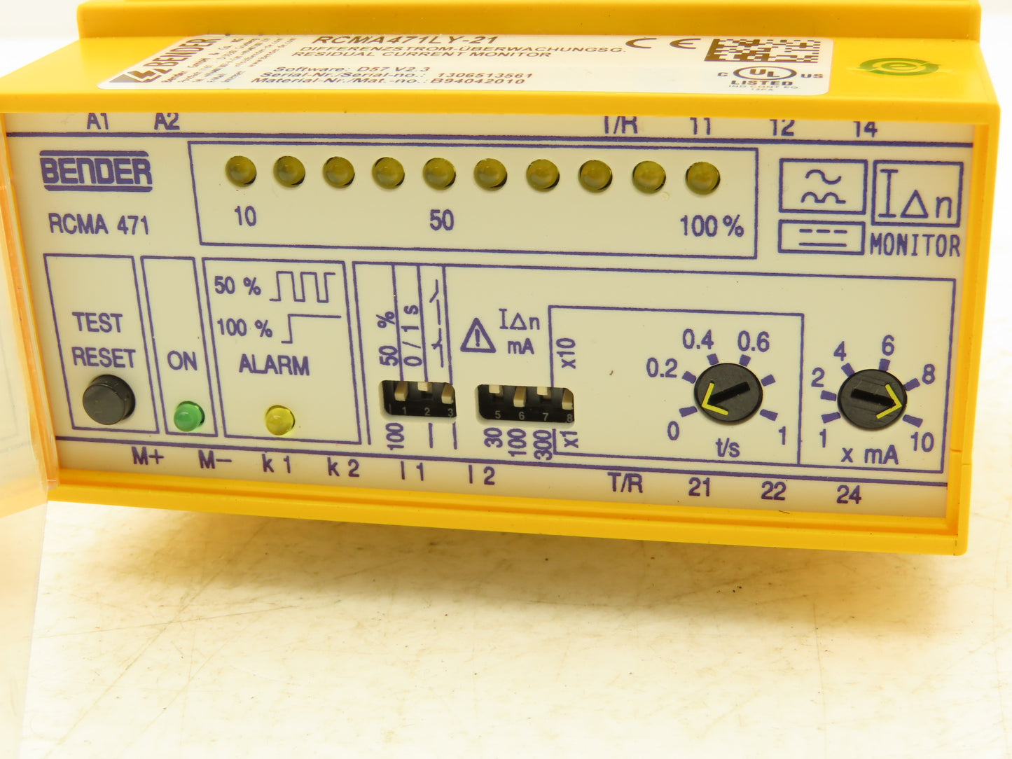 Bender RCMA471LY-21 Current Monitor Safety Relay Module RCMA 471