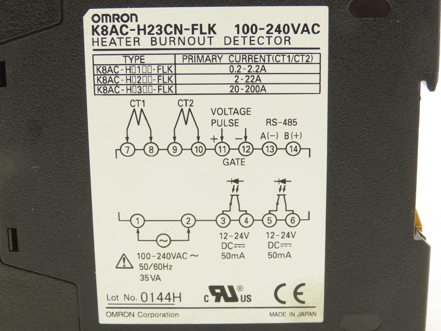 Omron K8AC-H23CN-FLK Heater Burnout Sensor Detector 100-240VAC