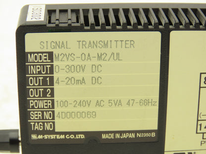 M System M2VS-2A-M2/UL Signal Transmitter  0-100mVDC In 4-20mA DC Out