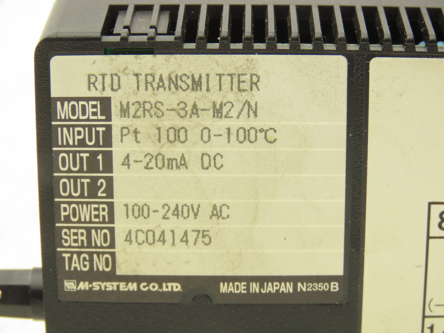 M System M2RS-3A-M2/N Signal Transmitter 0-100mVDC In 4-20mA DC Out