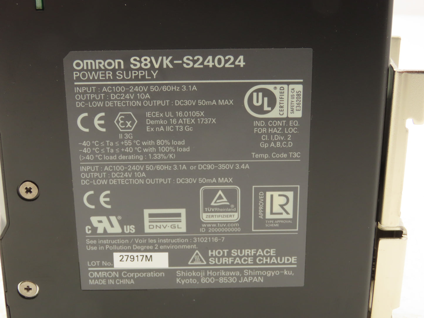 Omron S8VK-S24024 Power Supply 100-240VAC 3.1A In 24VDC 10A Out