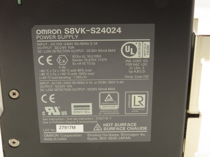 Omron S8VK-S24024 Power Supply 100-240VAC 3.1A In 24VDC 10A Out