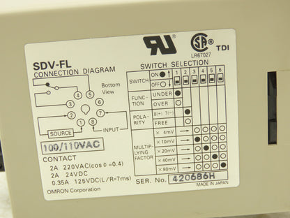 Omron SDV-FL6 Voltage Sensor Safety Monitor Relay 110 VAC W/Socket Base