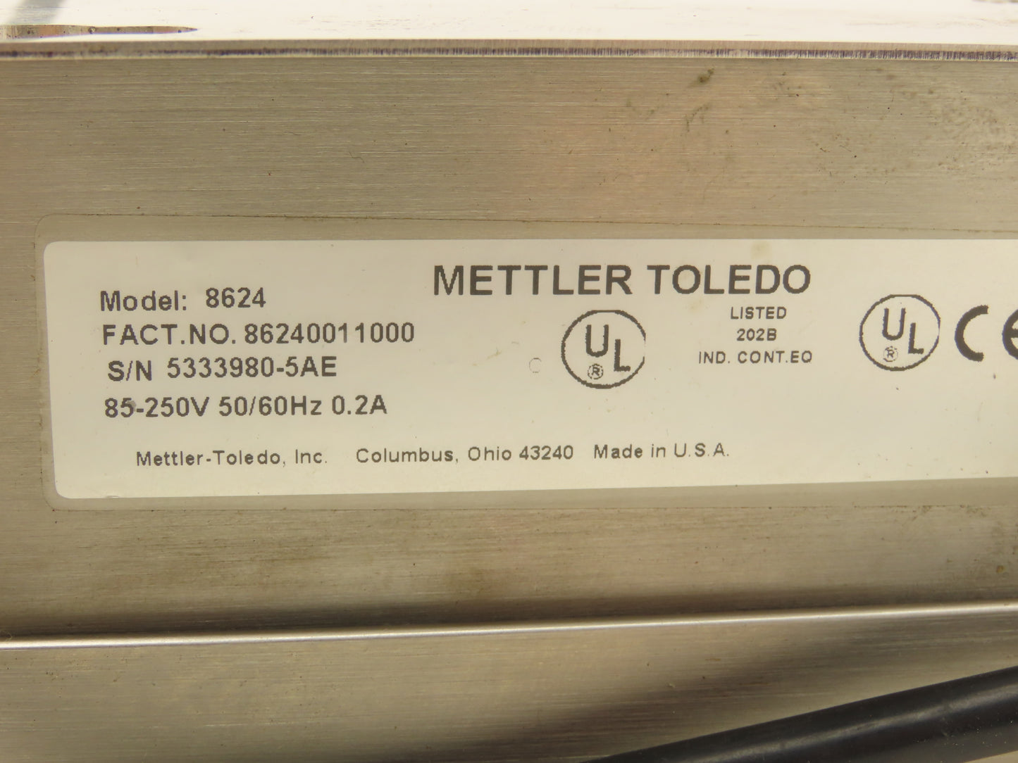 Mettler Toledo 8624 Digital Scale Indicator Readout 120VAC With 5' Cord