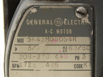 General Electric 5K43MG5054R AC Motor 3/4Hp Double Shaft 208-220/440V 3Ph
