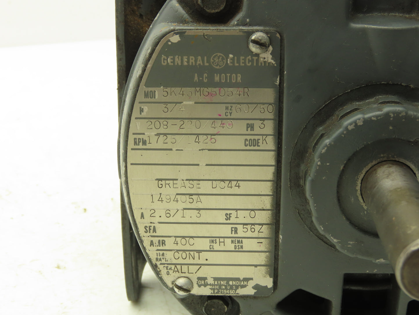 General Electric 5K43MG5054R AC Motor 3/4Hp Double Shaft 208-220/440V 3Ph