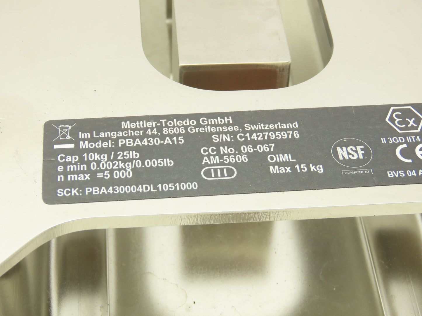 Mettler Toledo PBA430-A15 Digital Scale Base With Load Cell 0708 Missing Top