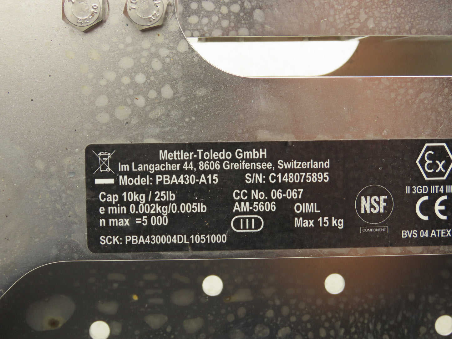 Mettler Toledo PBA430-A15 Digital Scale Base With Load Cell 0708