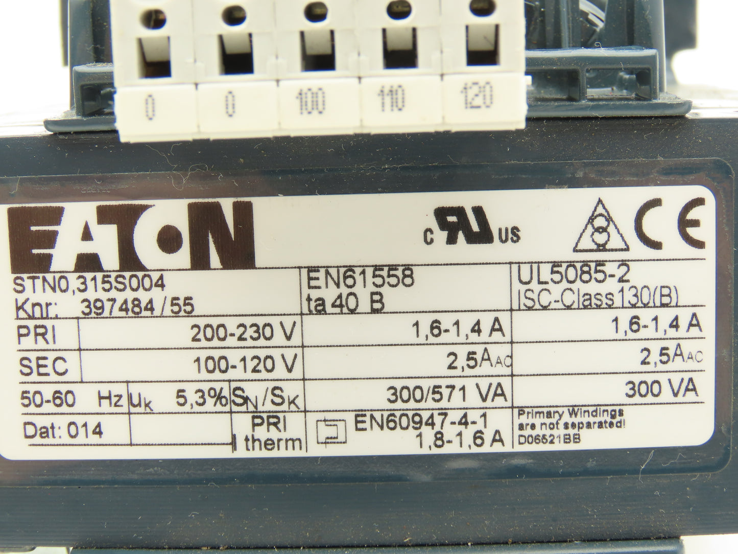 Eaton STN0,315S004 Step-Down Transformer 300VA Pri 200-230V Sec100-120V Lot of 5