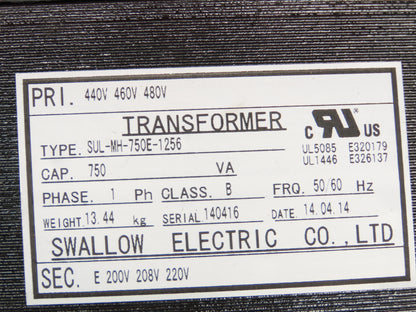 Swallow Step-Down Power Transformer .75kVA Pri 440-460-480V Sec 220-230-240V 1Ph