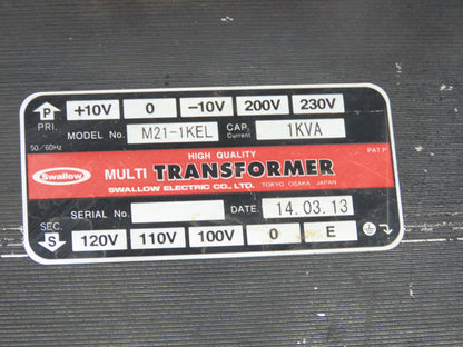 Swallow Step-Down Power Transformer 1kVA Pri 200-230V Sec 100-110V 1PH