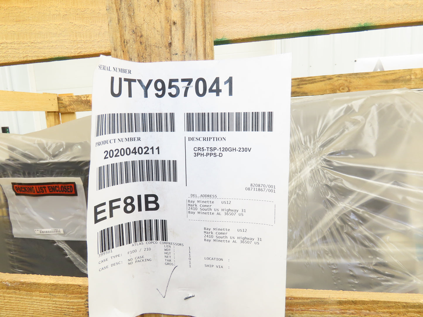 Atlas Copco CR5 Reciprocating Duplex Air Compressor 35CFM 5HP 230V 3Ph 120 Gal