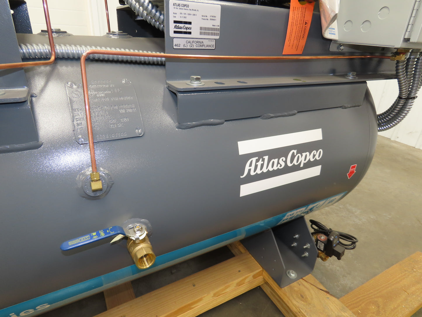 Atlas Copco CR5 Reciprocating Duplex Air Compressor 35CFM 5HP 230V 3Ph 120 Gal