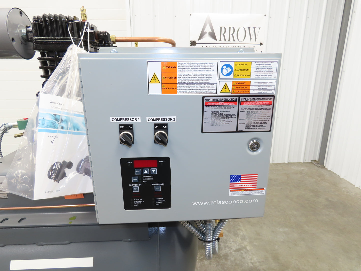 Atlas Copco CR5 Reciprocating Duplex Air Compressor 35CFM 5HP 230V 3Ph 120 Gal