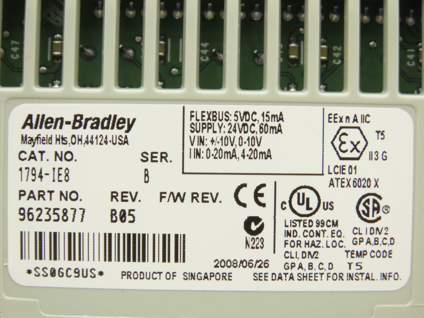 Allen Bradley 1794-IE8 8 Point Analog Input Flex I/O Ser. B With TB3 Base