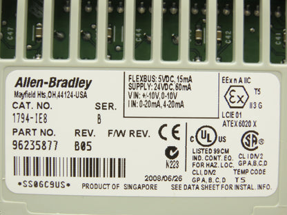Allen Bradley 1794-IE8 8 Point Analog Input Flex I/O Ser. B With TB3 Base