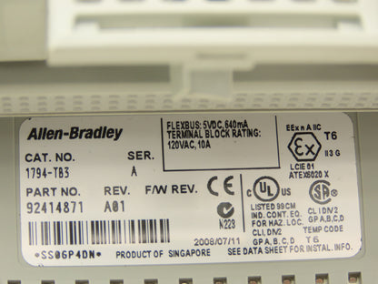 Allen Bradley 1794-IE8 8 Point Analog Input Flex I/O Ser. B With TB3 Base