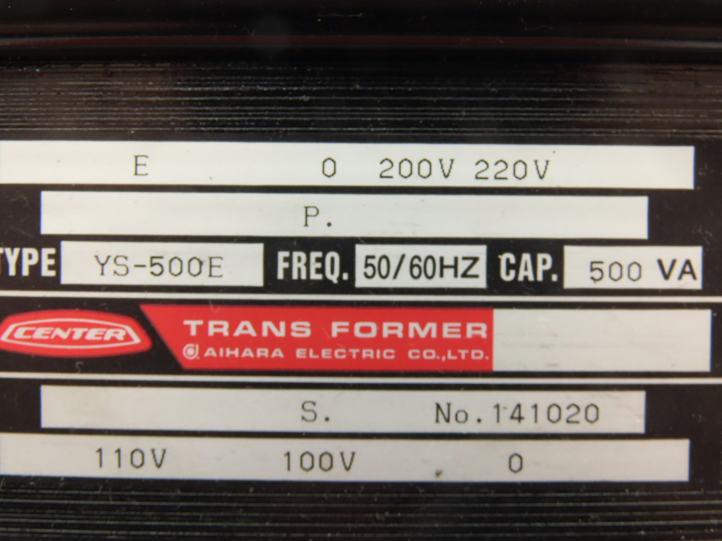 Center YS-500E Step-Down Power Transformer 500VA 1Ph Pri 200/220V Sec 100/110V