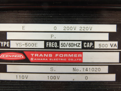 Center YS-500E Step-Down Power Transformer 500VA 1Ph Pri 200/220V Sec 100/110V