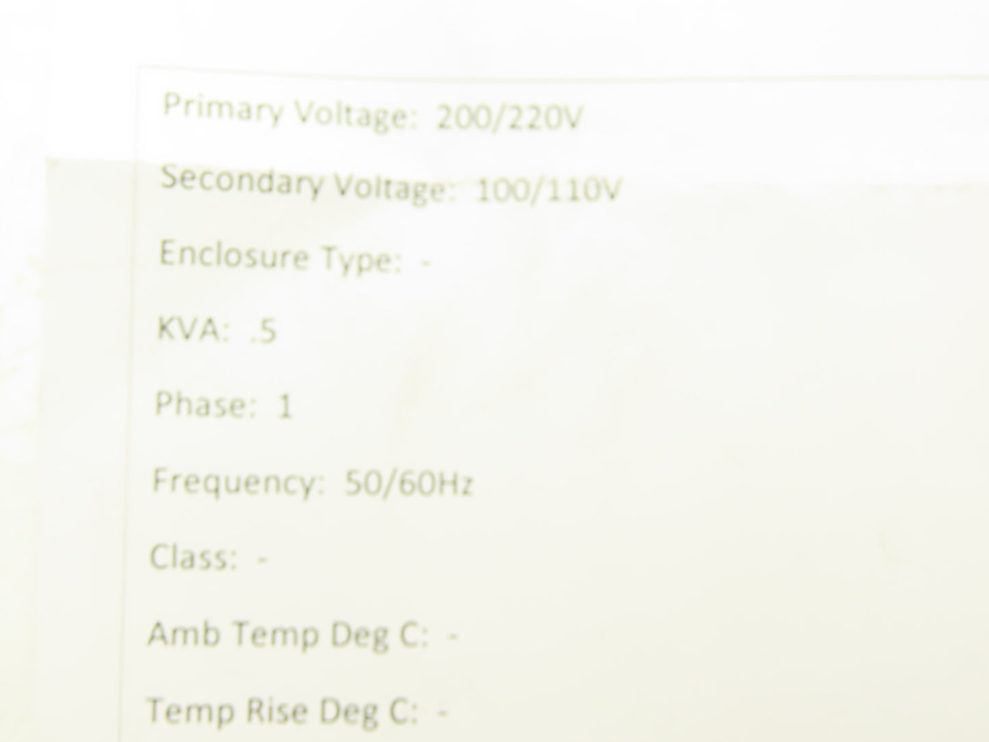 Center YS-500E Step-Down Power Transformer 500VA 1Ph Pri 200/220V Sec 100/110V