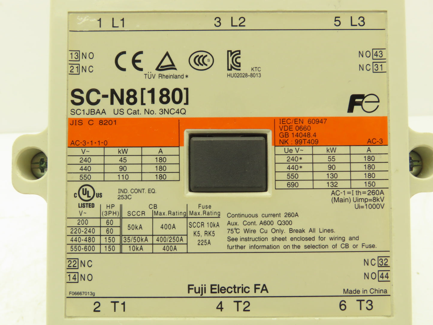 Fuji SC-N12 (400) Magnetic Motor Starter Contactor 400A 3 Pole 50/60Hz Coil 120V