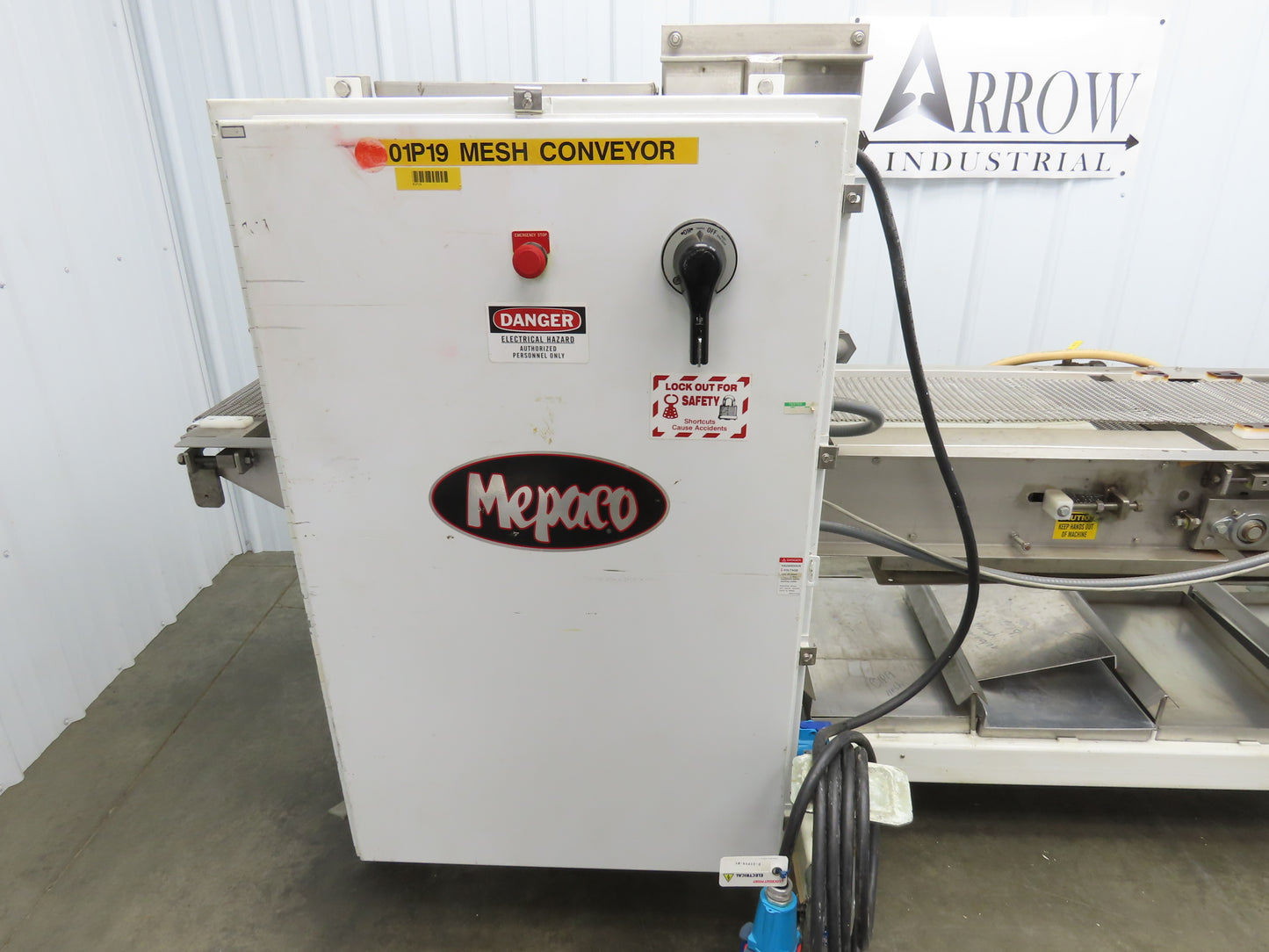 Apache Mepaco 10' 4" Sanitary Washdown Conveyor 12"Mesh Belt 480V Variable Speed