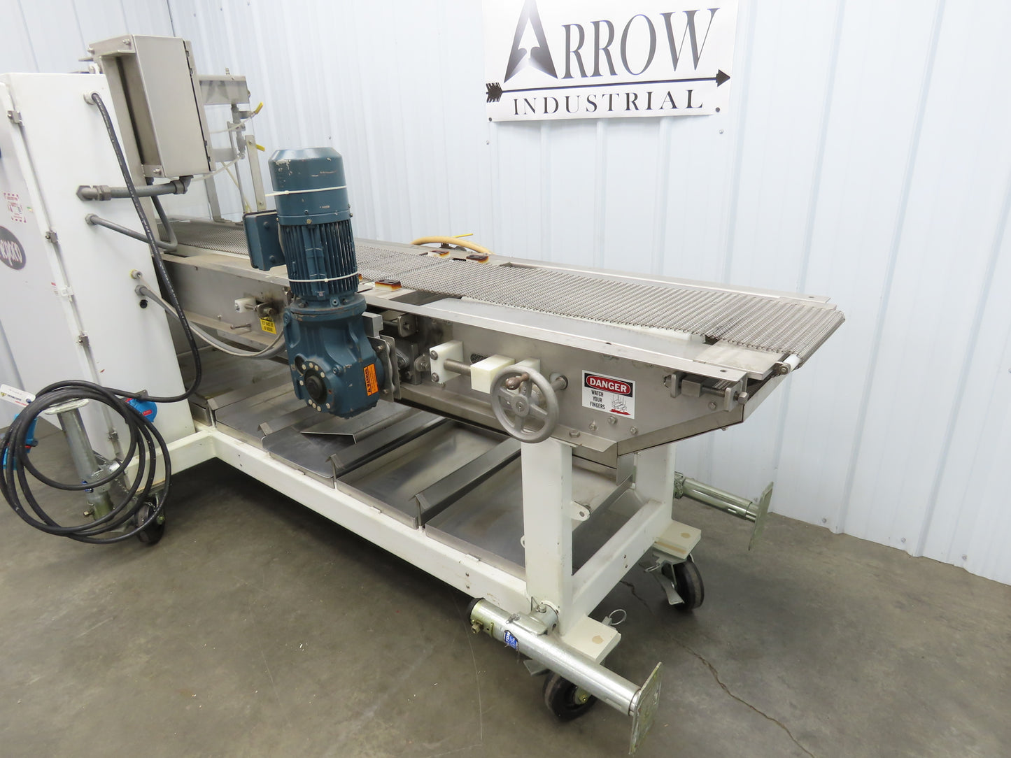 Apache Mepaco 10' 4" Sanitary Washdown Conveyor 12"Mesh Belt 480V Variable Speed