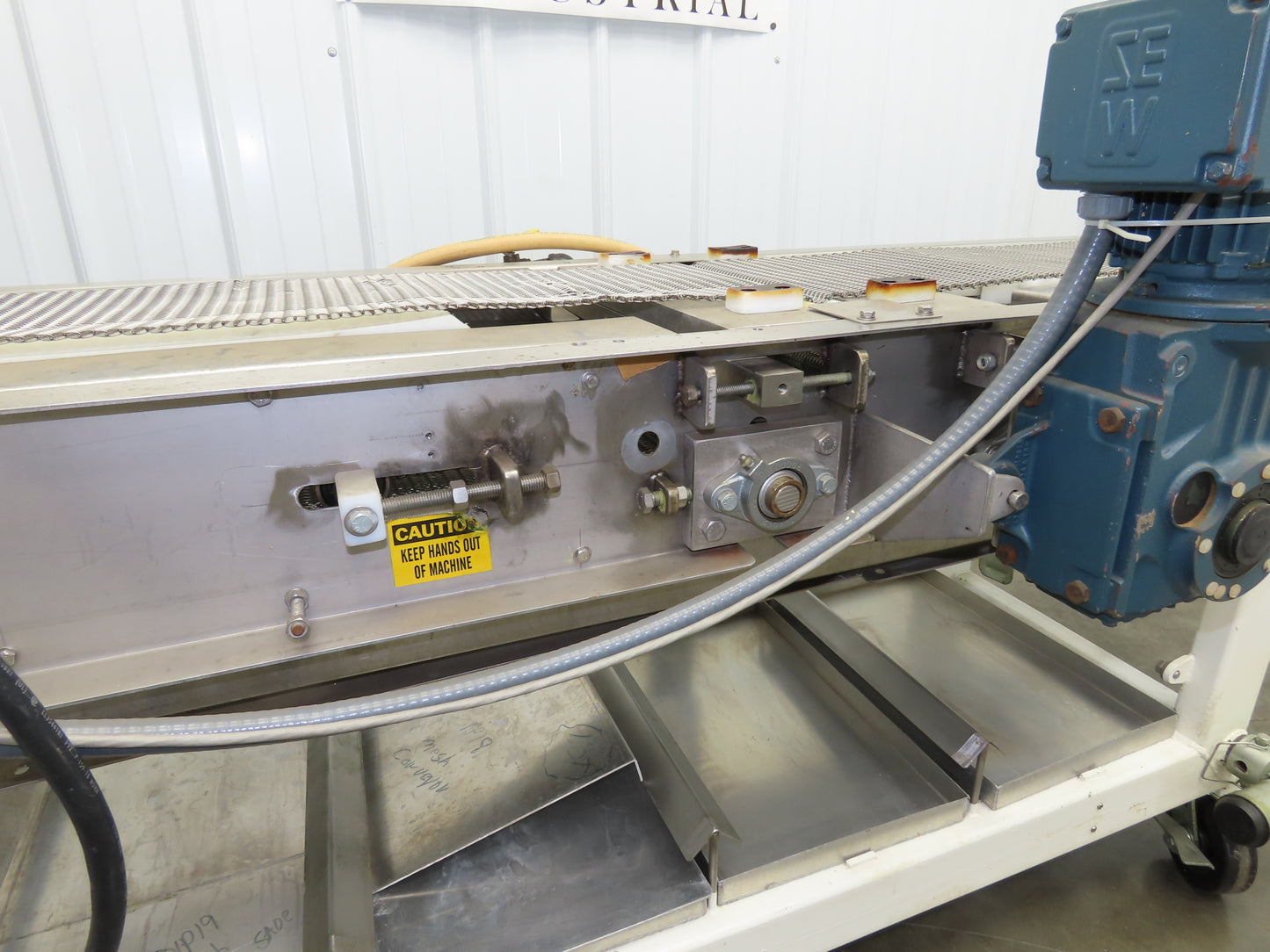 Apache Mepaco 10' 4" Sanitary Washdown Conveyor 12"Mesh Belt 480V Variable Speed