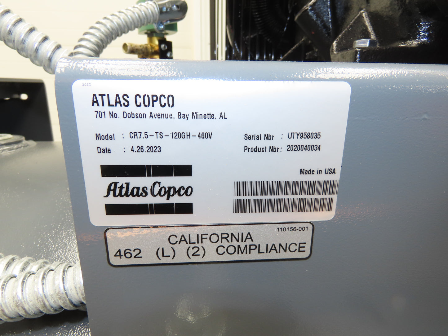 Atlas Copco CR7.5 Reciprocating Duplex Air Compressor 51CFM 7.5HP 3Ph 120 Gal