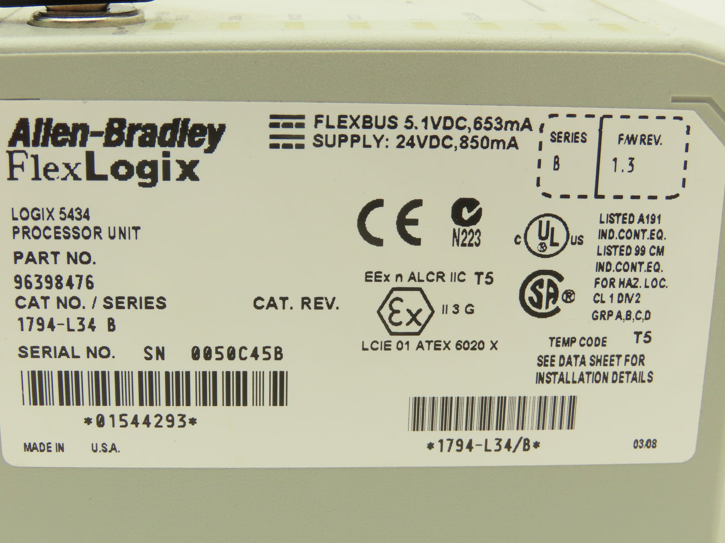 Allen Bradley 1794-L34 Flex Logix 5434 Processor Unit Ser B 96398476