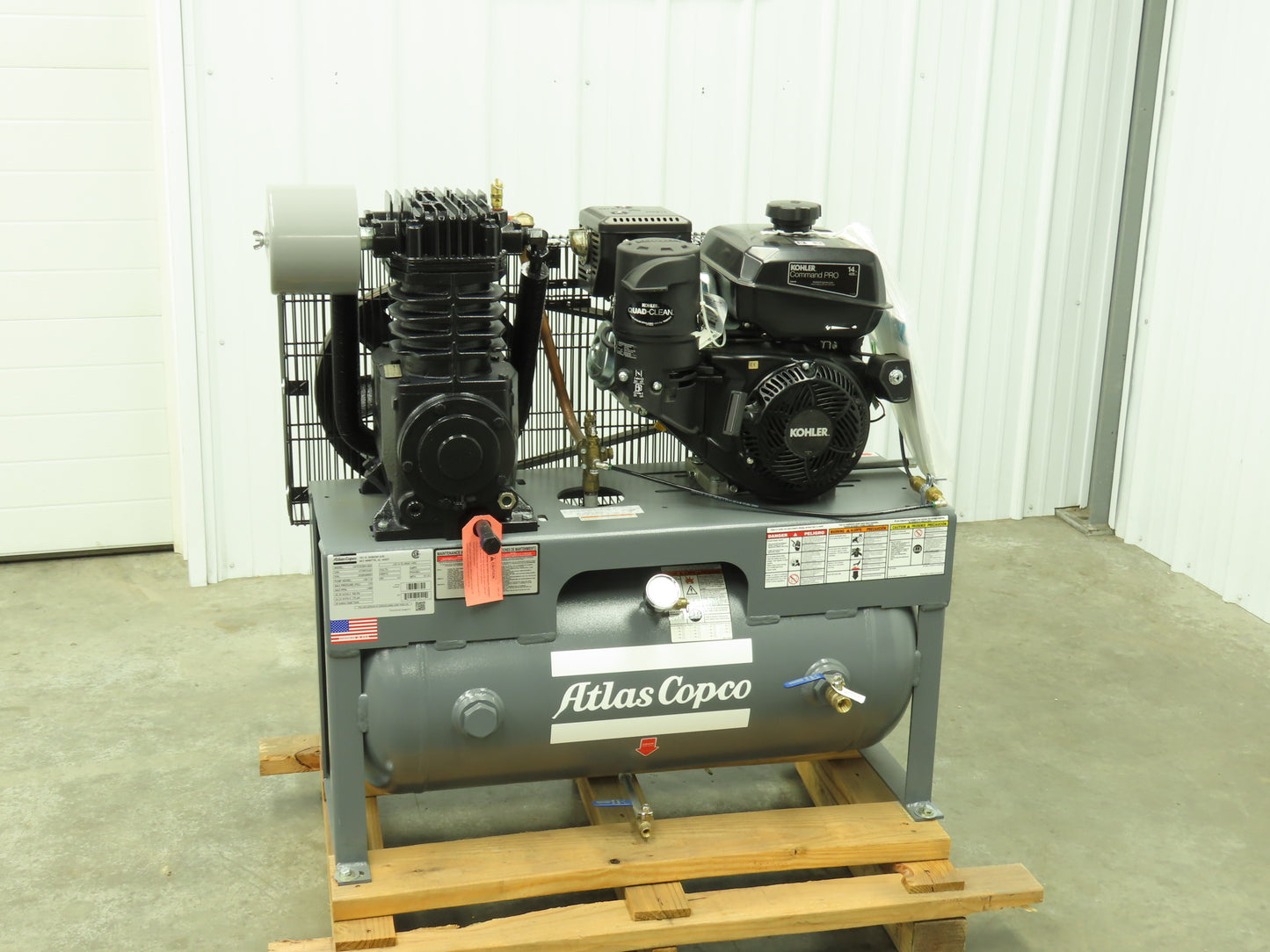 Atlas Copco CR7.5 Two-Stage Horizontal Air Compressor 7.5HP Kohler 30 Gal 175PSI
