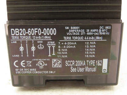 Watlow DB20-60F0-0000 Solid State Power Control Din-a-mite 277-600VAC 25A