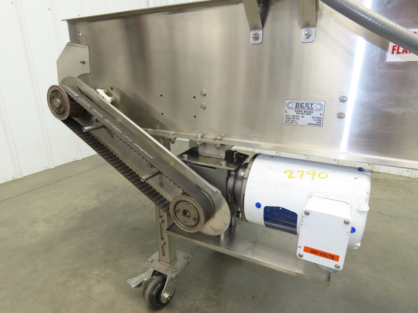 Best Industrial 12"x 57" Stainless Washdown Portable Belt Conveyor 480V 3PH