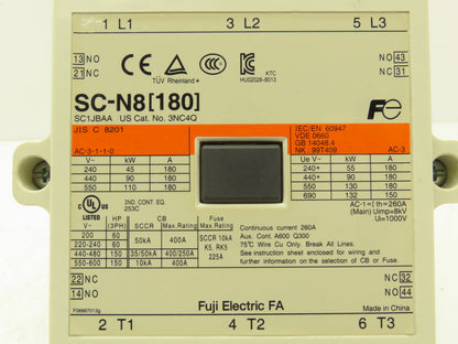 Fuji SC-N8 (180) Motor Starter Contactor 3-Pole 150Hp 180A 600V 120V Coil AC/DC