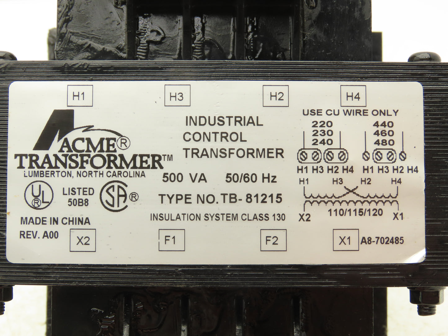 ACME TB-81215 Control Transformer LV 220-480VAC 1Ph HV 110-120VAC